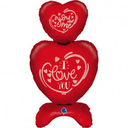 Шар (38''/97 см) Фигура на подставке, Сердца, Признание в любви, Красный, 1 шт.
