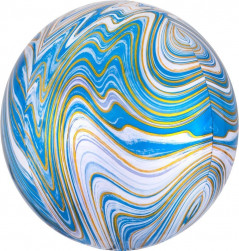 Шар 3D (22''/56 см) Сфера, Мрамор, Золотая нить, Голубой, Агат, 1 шт.
