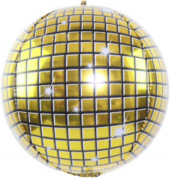 Шар 3D (22''/56 см) Сфера, Сверкающее диско, Золото, 1 шт.
