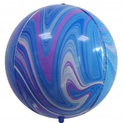 Шар 3D (22''/56 см) Сфера, Мрамор, Голубой/Сиреневый, Агат, 1 шт.