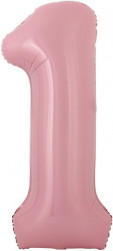 Шар с клапаном (16''/41 см) Мини-цифра, 1, Розовый, 1 шт.