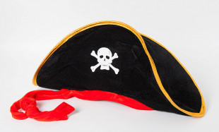 Шляпа Пират, двууголка с красной лентой, мини, Черный, 1 шт.