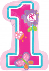 Шар с клапаном (16''/41 см) Мини-цифра, 1 День рождения девочки, Розовый, 1 шт.