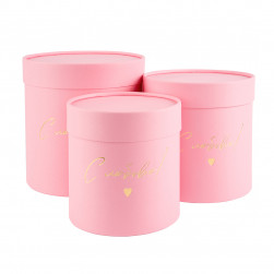 Набор коробок Цилиндр, С Любовью, Розовый, Матовый, 18*18 см, 3 шт. в упак.