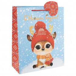 Пакет подарочный, 210гр, С Новым Годом! (олененок), Металлик, 41*31*12 см, 1 шт.