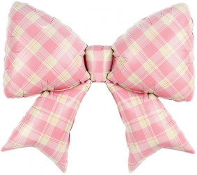 Шар (38''/97 см) Фигура, Бант, Клетка Виши, Розовый, Сатин, 1 шт. в уп.