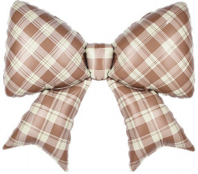 Шар (38''/97 см) Фигура, Бант, Клетка Виши, Бежевый, Сатин, 1 шт. в уп.