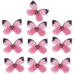 Декоративное украшение Бабочки шифоновые, 3*2,5 см, Коралловый, с блестками, 10 шт.