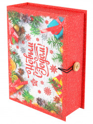 Коробка подарочная Книга, С Новым Годом! (елочные веточки), Красный, 18*12*5 см, 1 шт.