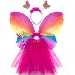 Набор (ободок, крылья, юбочка, волшебная палочка), Фея Бабочка, Радужный, с блестками, 48*38 см, 1 ш