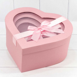 Набор коробок Сердце, Атласный бант, Розовый, 26*25*12 см, 3 шт.