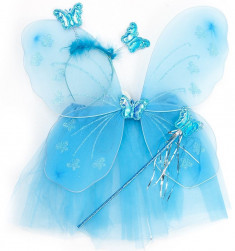 Набор (ободок, крылья, юбочка, волшебная палочка), Фея Бабочка, Голубой, с блестками, 46*40 см, 1 шт
