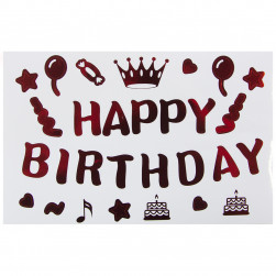 Наклейка Happy Birthday с короной, 19,5*30 см, Красный, Металлик, 1 шт.