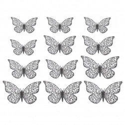 Наклейки Ажурные бабочки, Серебро, 8-12 см*4 шт, 12 шт, 1 упак.
