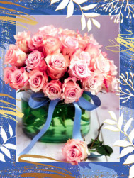 Открытка, Букет роз, Металлик, с блестками, 20,8*27,6 см, 1 шт.