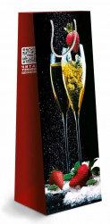 Пакет подарочный для вина, Шампанское с клубникой, Черный, 35*14*11 см, 1 шт.