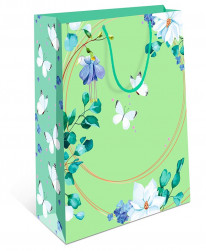 Пакет подарочный, Бабочки на лугу, Светло-зеленый, 15*12*7 см, 1 шт.