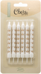 Свечи Золотые короны, Белый, Металлик, 0,75*8 + 2 см, 6 шт. с держат.