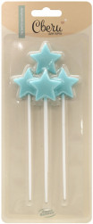 Свечи Звезда, на шпажках, Нежно-голубой, 0,6*3 + 11 см, 4 шт. с держат.