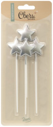 Свечи Звезда, на шпажках, Серебро, Металлик, 0,6*3 + 11 см, 4 шт. с держат.