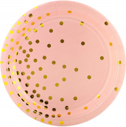 Тарелки (7''/18 см) Золотое конфетти, Розовый/Золото, Металлик, 6 шт.