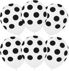 Шар (12''/30 см) Черные точки, Белый (200), пастель, 5 ст, 25 шт.