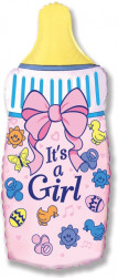 Шар (13''/33 см) Мини-фигура, Бутылочка для малышки девочки, Розовый, 1 шт.