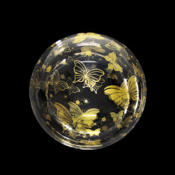 Шар (18''/46 см) Deco Bubble, Золотые бабочки, Прозрачный, Кристалл, 1 шт. в уп.