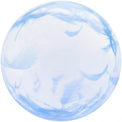 Шар (18''/46 см) Deco Bubble, Голубые перья, Прозрачный, Кристалл, 1 шт. в уп.