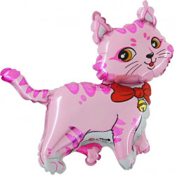 Шар (13''/33 см) Мини-фигура, Милый котенок, Розовый, 1 шт.