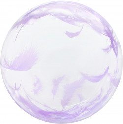 Шар (18''/46 см) Deco Bubble, Сиреневые перья , Прозрачный, Кристалл, 1 шт. в уп.
