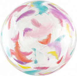 Шар (18''/46 см) Deco Bubble, Разноцветные перья, Прозрачный, Кристалл, 1 шт. в уп.