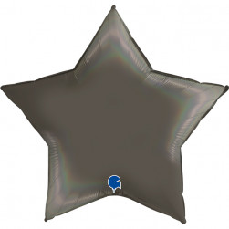 Шар (18''/46 см) Звезда, Черная платина, Голография, 1 шт.
