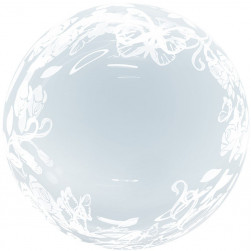 Шар (18''/46 см) Deco Bubble, Цветы и бабочки, Прозрачный, Кристалл, 1 шт. в уп.