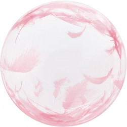 Шар (18''/46 см) Deco Bubble, Розовые перья, Прозрачный, Кристалл, 1 шт. в уп.