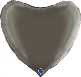 Шар (18''/46 см) Сердце, Платина, Голография, 1 шт.