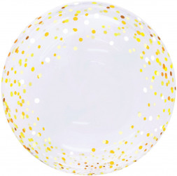 Шар (20''/51 см) Deco Bubble, Золотое конфетти, Прозрачный, Кристалл, 1 шт. в уп.