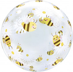 Шар (20''/51 см) Deco Bubble, Ромашки и пчелы, Прозрачный, Кристалл, 1 шт. в уп.