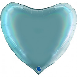 Шар (18''/46 см) Сердце, Лазурно-голубой, Голография, 1 шт.
