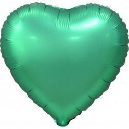 Шар (18''/46 см) Сердце, Зеленый, Сатин, 5 шт. в уп.