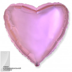 Шар (18''/46 см) Сердце, Светло-розовый, 1 шт. в уп.