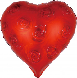 Шар (20''/51 см) Сердце, Розы, Красный, 1 шт.