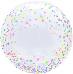 Шар (20''/51 см) Deco Bubble, Разноцветные звездочки, Прозрачный, Кристалл, 1 шт. в уп.