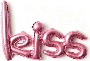 Шар (30''/76 см) Фигура, Надпись "Kiss", Розовый, 1 шт.