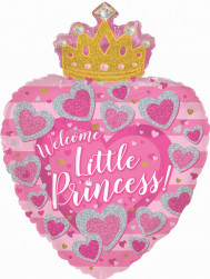 Шар (24''/61 см) Сердце, С Днем Рождения, Маленькая Принцесса, Розовый, 1 шт.