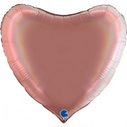 Шар (36''/91 см) Сердце, Розовое Золото, Голография, 1 шт.