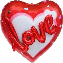 Шар (36''/91 см) Сердце, 3D Love, Красный, 1 шт. в уп.