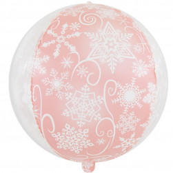 Шар 3D (22''/56 см) Сфера, Снежинки, Розовый/Прозрачный, 1 шт.