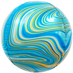 Шар 3D (24''/61 см) Сфера, Мраморная иллюзия, Голубой, Агат, 1 шт.