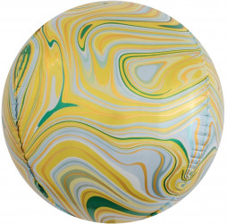 Шар 3D (24''/61 см) Сфера, Мраморная иллюзия, Желтый, Агат, 1 шт.